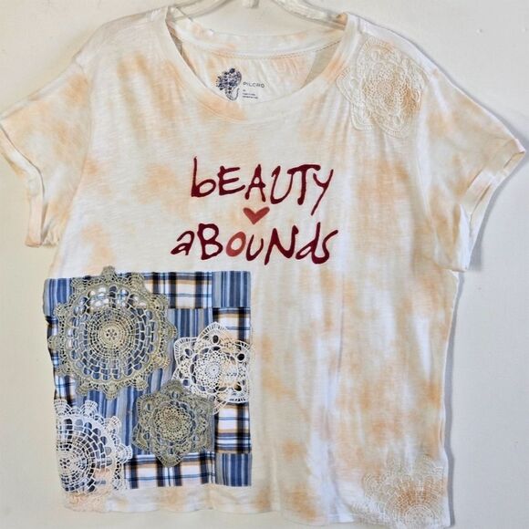 Anthropologie Pilcro Women's XL Graphic Tee Multicolor Lace Accents - Picture 2 of 4